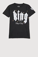 Boys King Embroidered Graphic Tee, Black, Size 10-12
