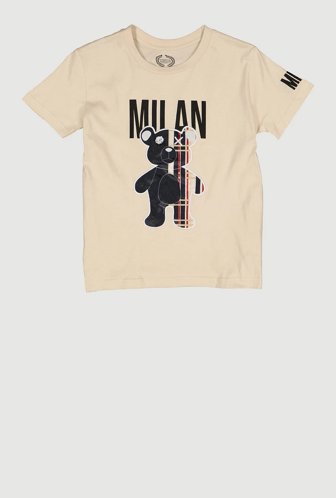 Boys Milan Patch Graphic Tee, Beige,