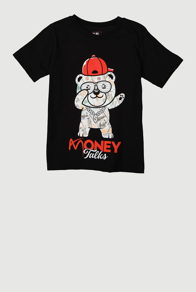 Boys Money Talks Bear Tee, Black, Size 12-14