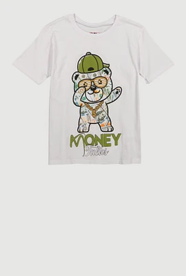 Boys Money Talks Bear Tee, White, Size 8-10