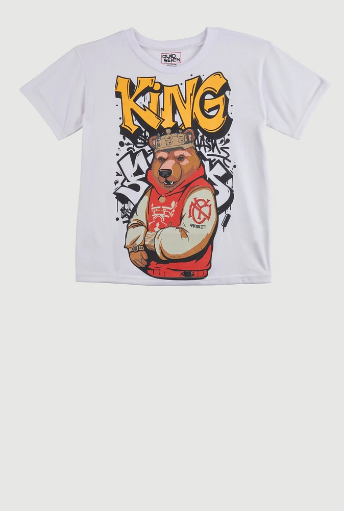 Boys King Bear Graphic Tee, White, Size 16-18