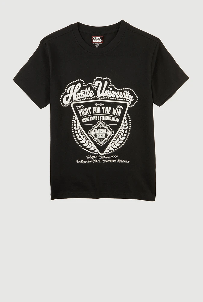 Boys Hustle University Graphic Tee, Black, Size 12-14