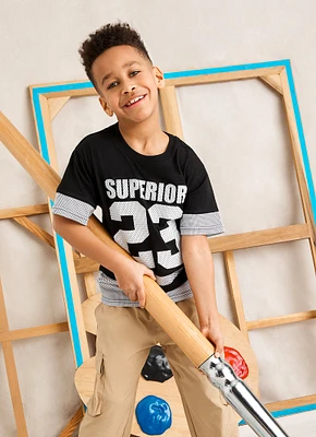 Boys Superior 23 Color Block Graphic Tee, Black, Size 12-14