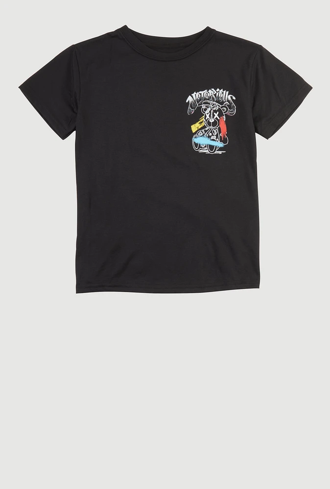 Boys Notorious Teddy Graphic Crew Neck T Shirt, Black, Size S