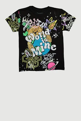 Boys The World Is Mine Graphic T Shirt, Black, Size XL