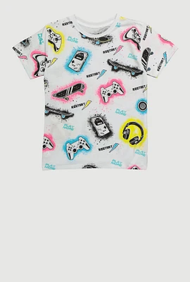 Boys Video Game Patterned T Shirt, Multi, Size L