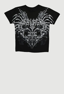 Boys Savage Graphic Crew Neck Tee, Black, Size XL