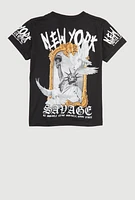Boys New York Savage Graphic Crew Neck Tee, Black, Size L