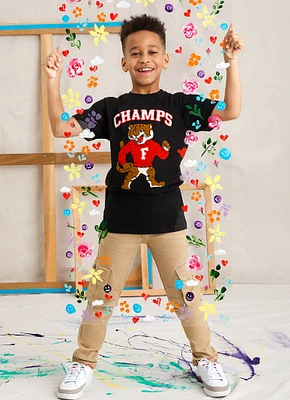 Boys Champs Chenille Patch Graphic Tee, Black, Size 8