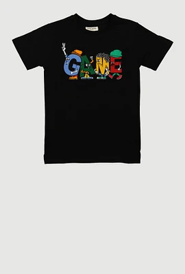 Boys Game Embroidered Crew Neck Graphic Tee, Black, Size 10-12
