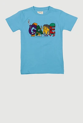 Boys Embroidered Game Graphic Tee, Blue, Size 10-12