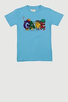 Boys Embroidered Game Graphic Tee, Blue, Size 10-12