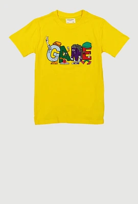 Boys Game Embroidered Graphic Tee, Yellow, Size 14-16