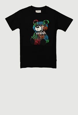 Boys Embroidered Graffiti Bear Graphic Tee, Black, Size 10-12