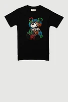 Boys Embroidered Graffiti Bear Graphic Tee, Black, Size 10-12