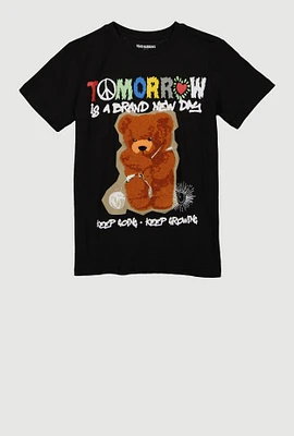 Boys Tomorrow Chenille Bear Graphic Tee, Black,