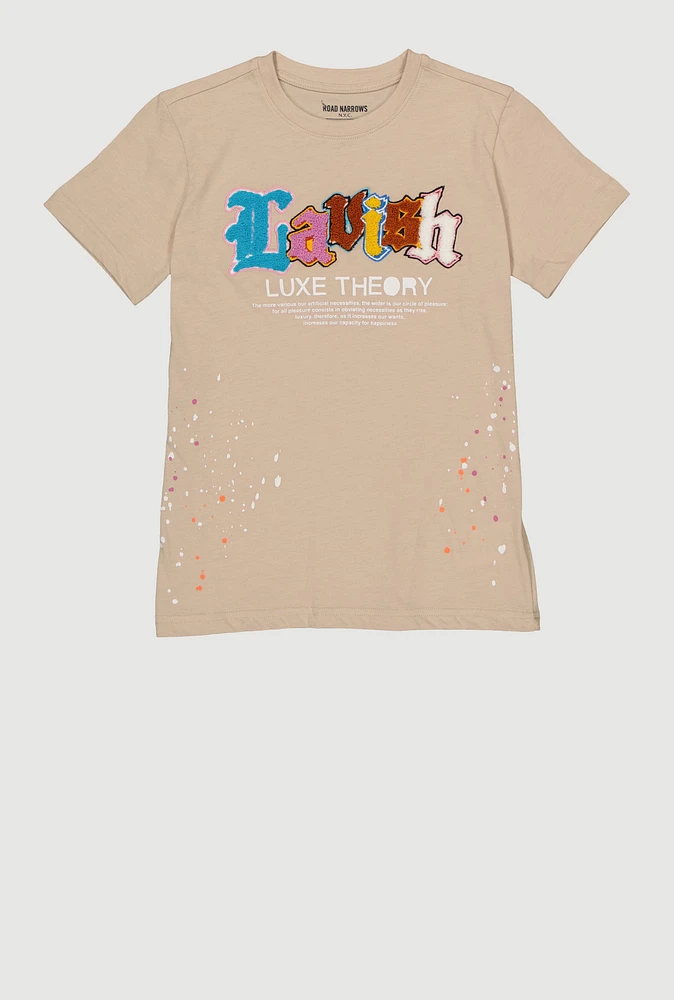 Boys Lavish Chenille Patch Graphic Tee, Beige, Size 18