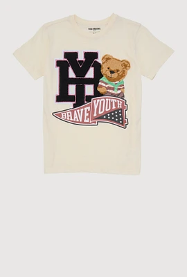 Boys Chenille Bear Graphic Tee, Beige,