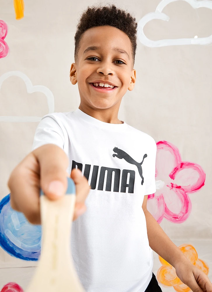 Boys Puma Logo Crew Neck Tee, White, Size 14-16