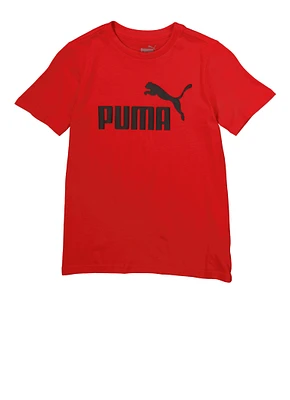 Boys Puma Crew Neck Graphic T Shirt, Red, Size 10-12