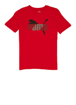 Boys Puma Logo Short Sleeve T Shirt, Red,