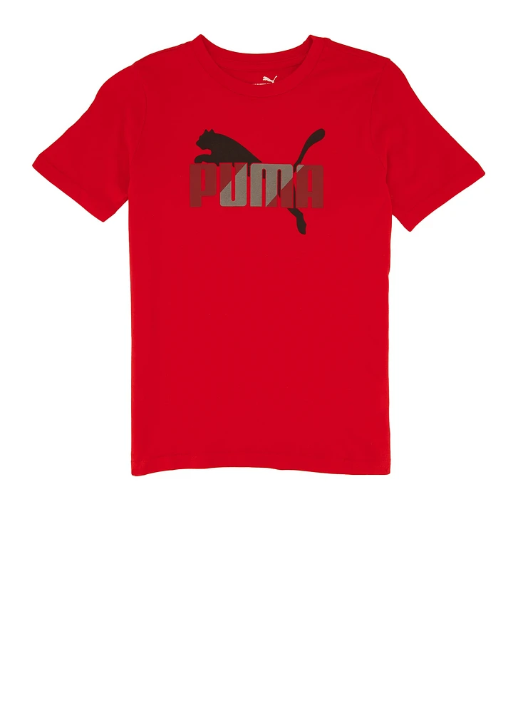 Boys Puma Logo Short Sleeve T Shirt, Red, Size 10-12