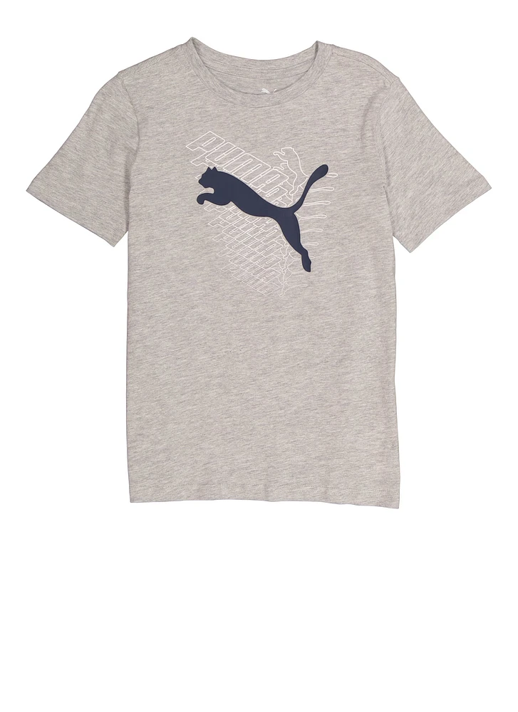 Boys Puma Overlap Logo Graphic Tee, Grey, Size L