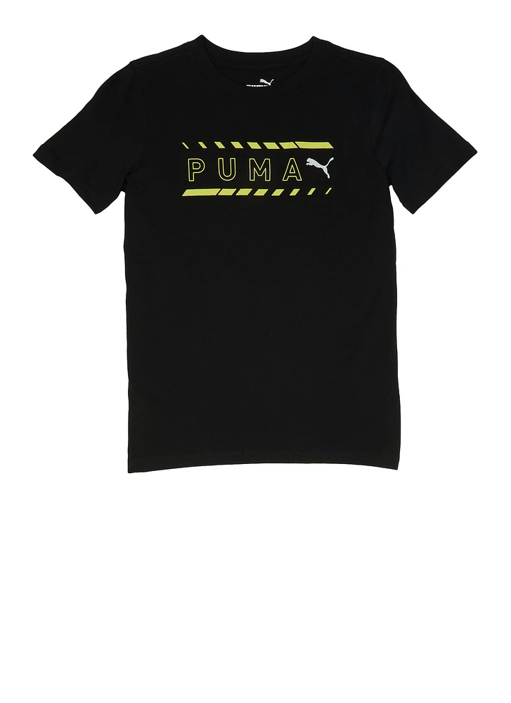 Boys Puma Short Sleeve Crew Neck Tee, Black, Size M