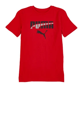 Boys Puma Logo Short Sleeve Crew Neck T Shirt, Red, Size 14-16