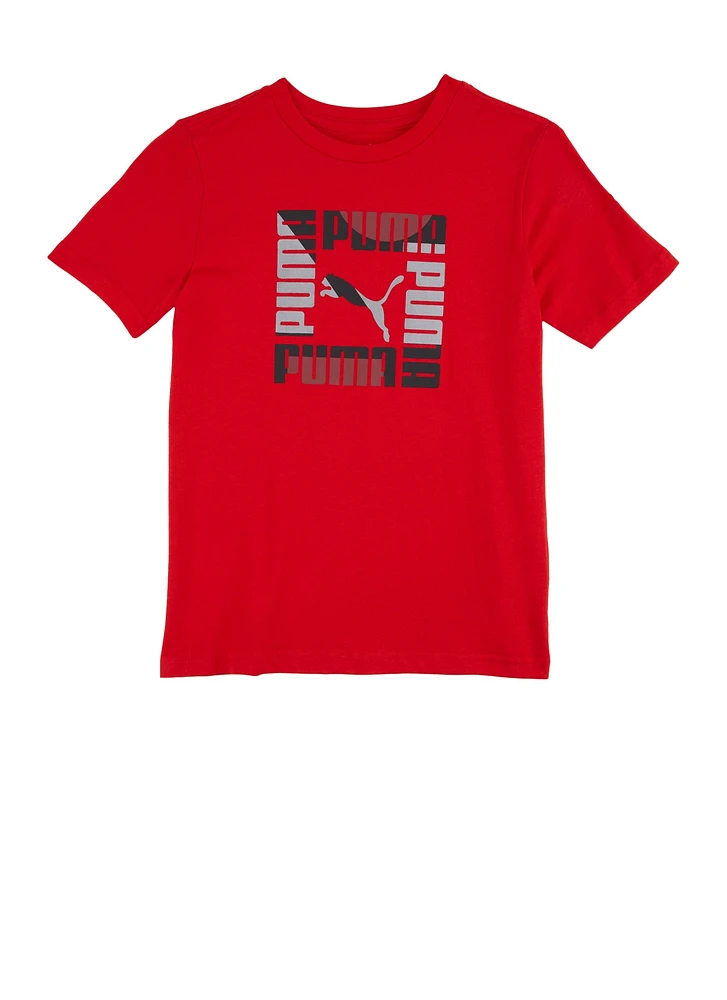 Boys Puma Logo Graphic Crew Neck Top, Red, Size S