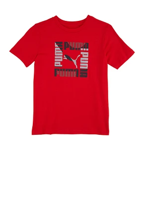 Boys Puma Logo Graphic Crew Neck Top, Red, Size S