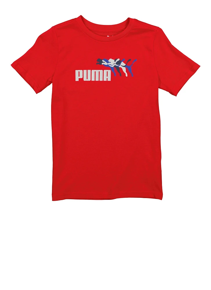 Boys Puma Short Sleeve Crew Neck T Shirt, Red,