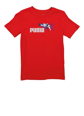 Boys Puma Short Sleeve Crew Neck T Shirt, Red,