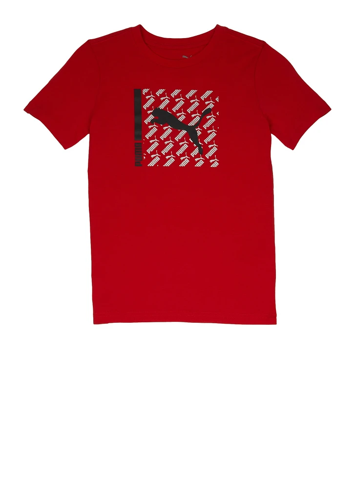 Boys Puma Logo Crew Neck Graphic T Shirt, Red,