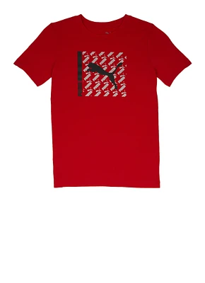 Boys Puma Logo Crew Neck Graphic T Shirt, Red,