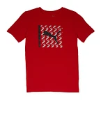 Boys Puma Logo Crew Neck Graphic T Shirt, Red,