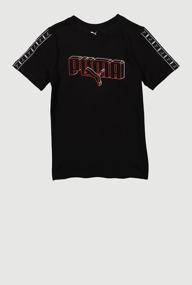 Boys Puma Logo Graphic Print Tee, Black,