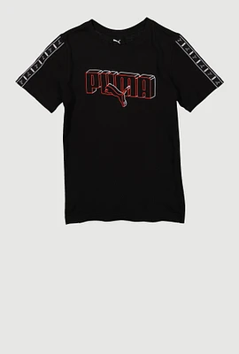 Boys Puma Logo Graphic Print Tee, Black,