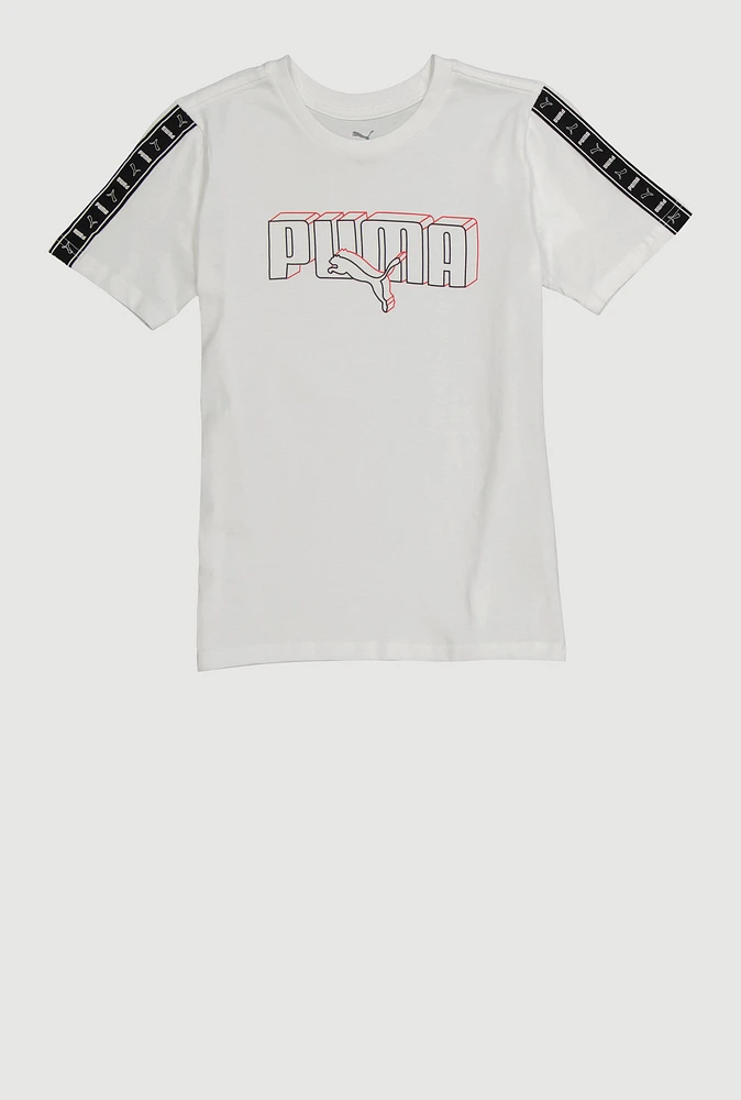 Boys Puma Sleeve Graphic Print Tee, White, Size M