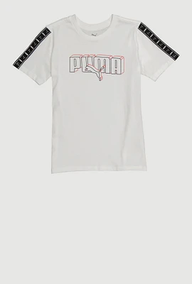 Boys Puma Sleeve Graphic Print Tee, White, Size M