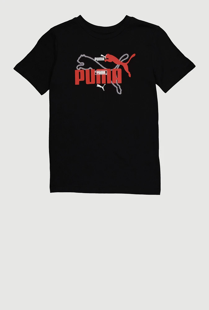 Boys Puma Graphic Print Tee, Black, Size M