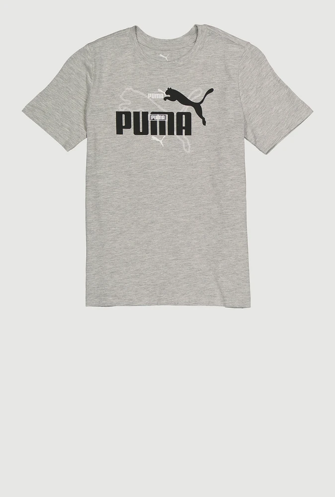 Boys Marled Puma Graphic Print Tee, Grey, Size S