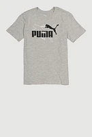 Boys Marled Puma Graphic Print Tee, Grey, Size S