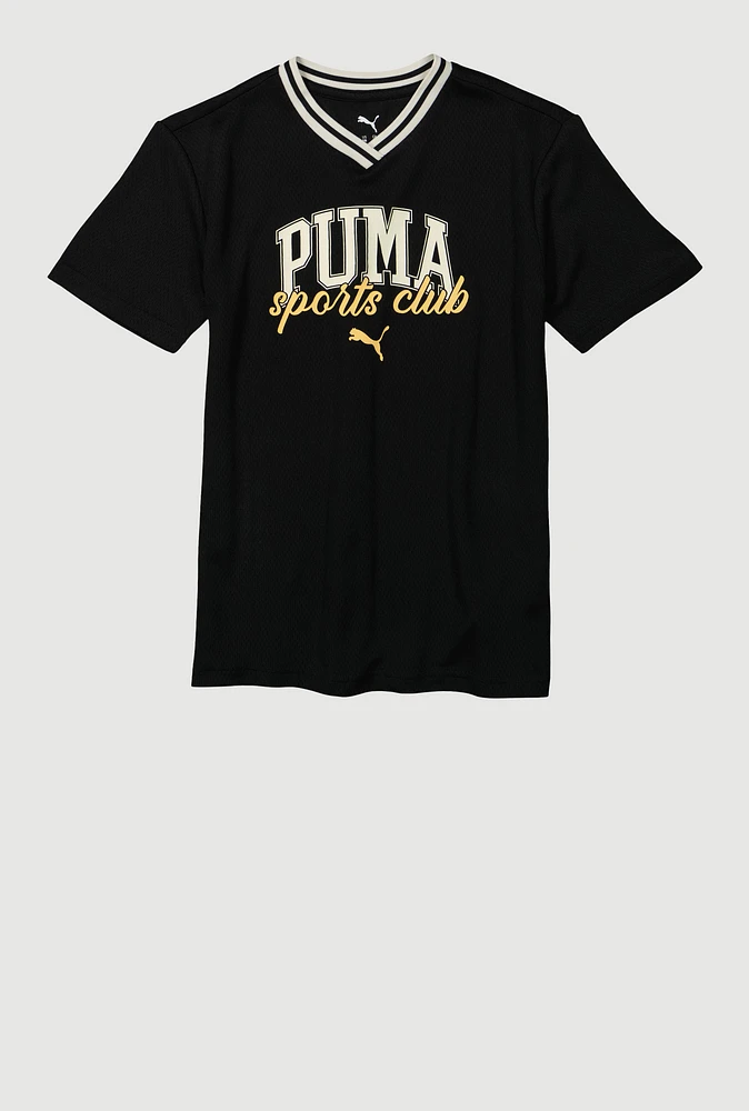 Boys Puma Sports Club T Shirt, Black, Size 8