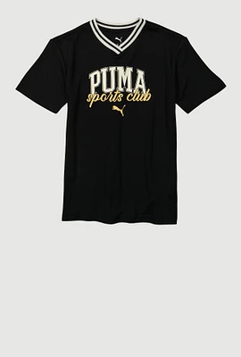 Boys Puma Sports Club T Shirt, Black, Size 8