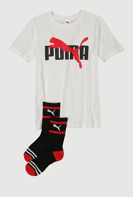 Boys Puma Graphic Tee with Socks, White, Size 18-20