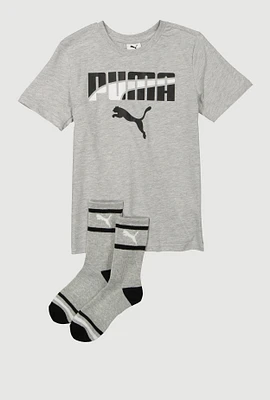 Boys Puma Marled Graphic Tee with Socks, Grey, Size 14-16