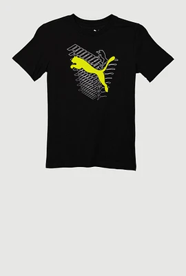 Boys Puma Logo T Shirt, Black, Size 14-16