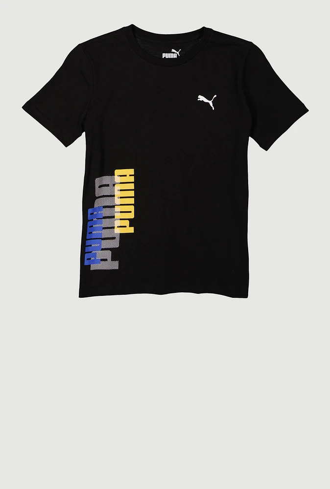 Boys Puma Crew Neck T Shirt, Black, Size 18-20