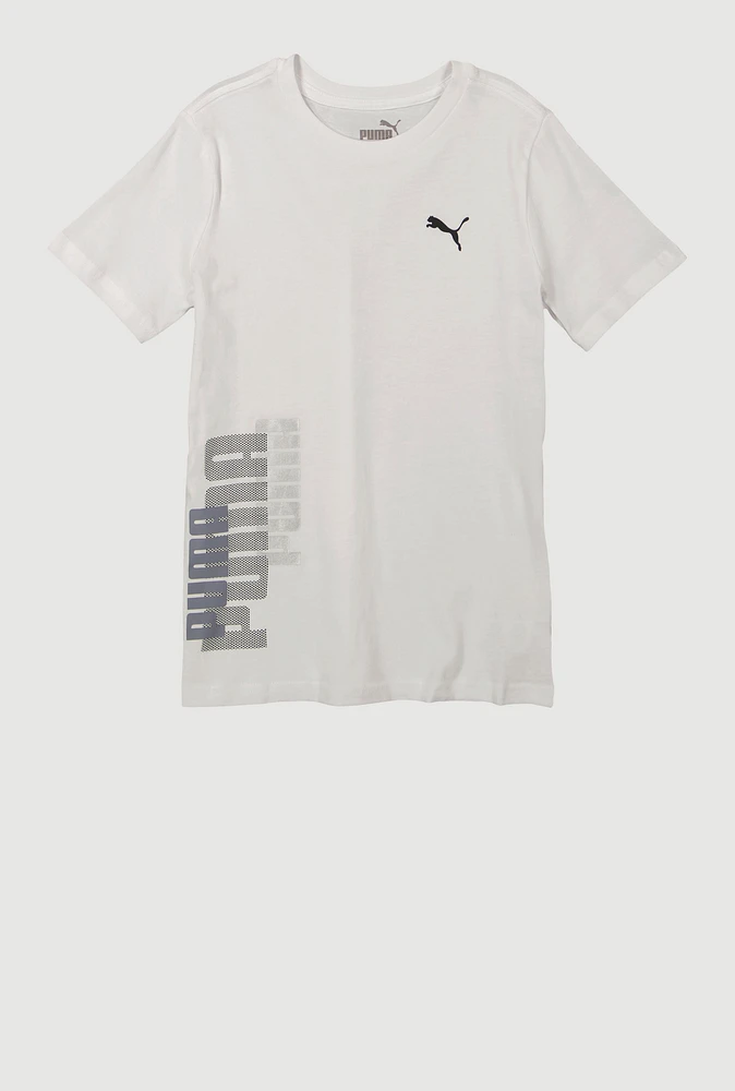 Boys Puma Crew Neck Tee, White, Size 8